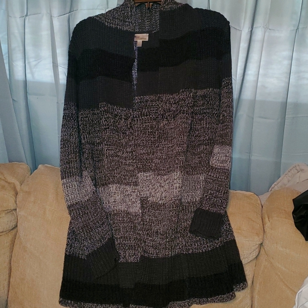 Gray Striped Cardigan